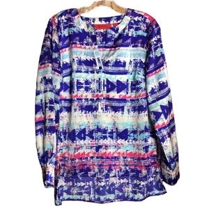Belle Gray by Lisa Rinna Abstract Bold Bright Watercolor Arrow Blouse Size Small